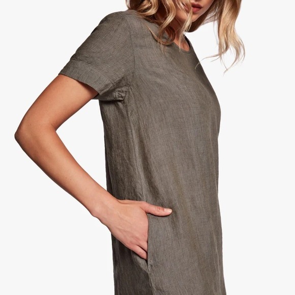 JAMES PERSE Linen Tunic Dress Gray Size 0 Short Sleeve Casual Everyday - Picture 2 of 9